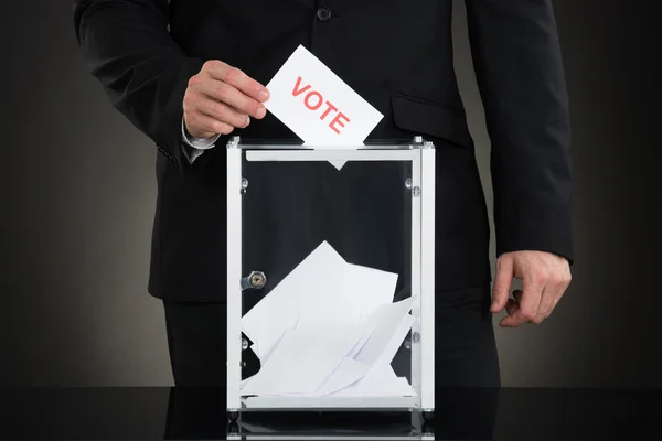 Vote Into A Ballot Box — Stock Photo, Image