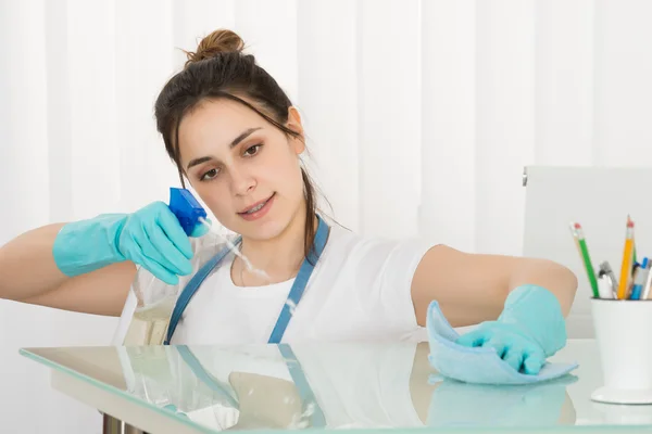 Janitor Cleaning Desk With Rag — Stock Photo, Image