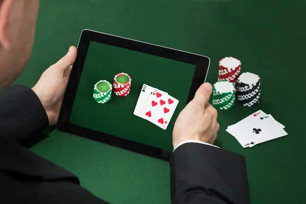 Digital Tablet Showing Chips And Cards — Stock Photo, Image