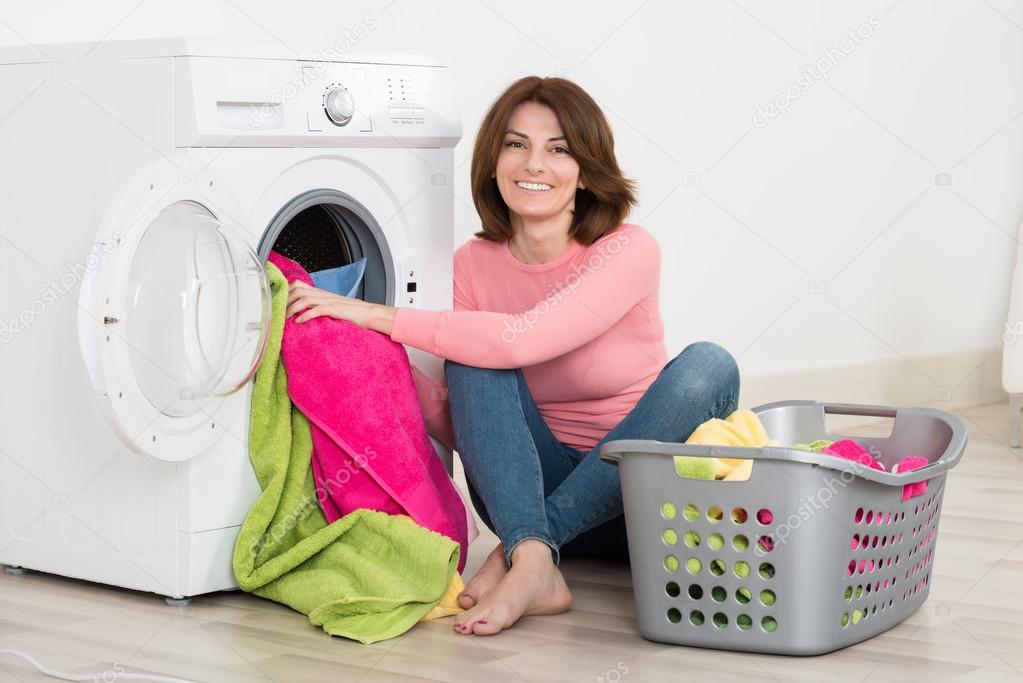 Woman near Washing Machine