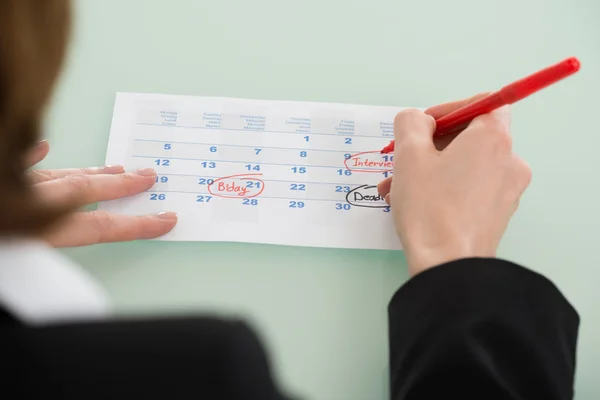 Businesswoman Hand Setting Important Date — Stock Photo, Image