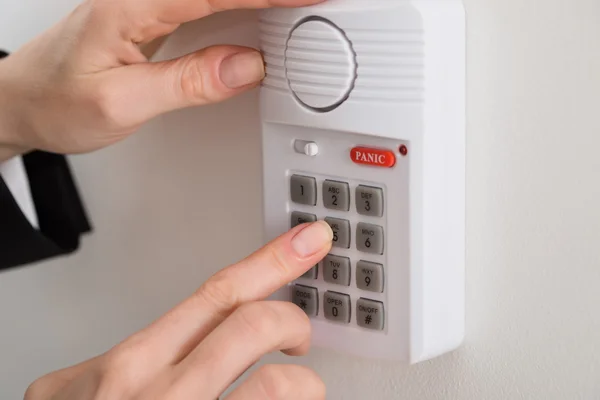 Woman  Pressing Button — Stock Photo, Image