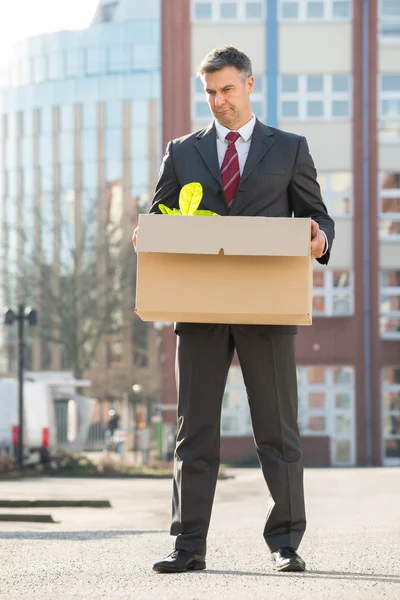 Businessman With Cardboard Box — Stock Photo, Image