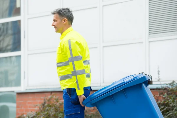 Male Worker With Dustbin — Stock Photo, Image