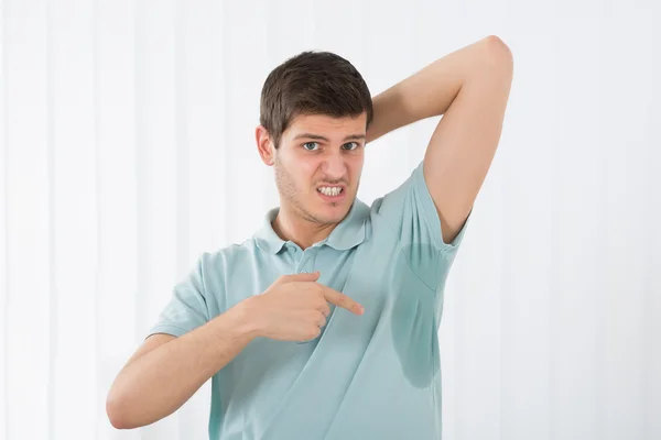 Man Pointing At Sweat Armpit — Stock Photo, Image