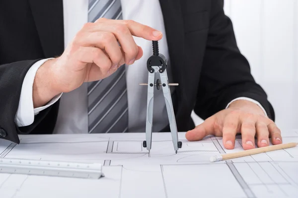 Architect Hands Holding Compass — Stock Photo, Image