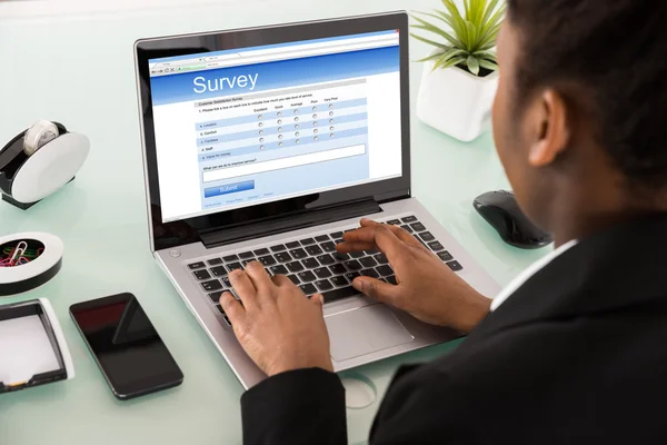 Businesswoman Filling Online Survey Form — Stock Photo, Image