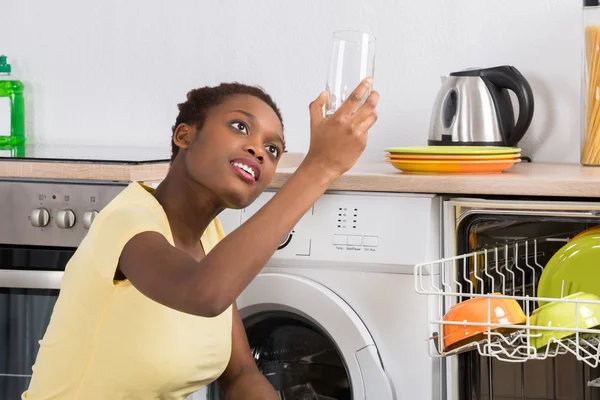 Woman Looking At Clean Glass — Stock Photo, Image