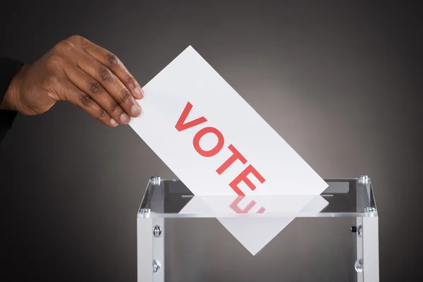 Person Putting Vote In Ballot Box — Stock Photo, Image