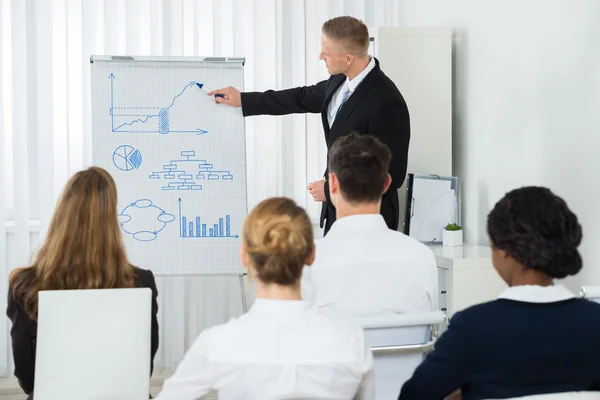 Empresário explicando gráfico de negócios para colegas — Fotografia de Stock