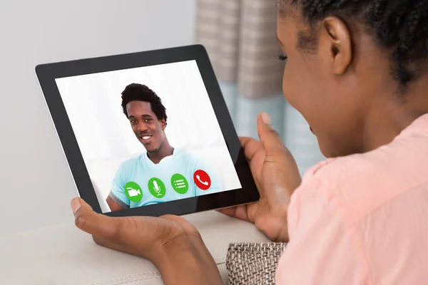 Young Woman Video Conferencing With Man — Stock Photo, Image