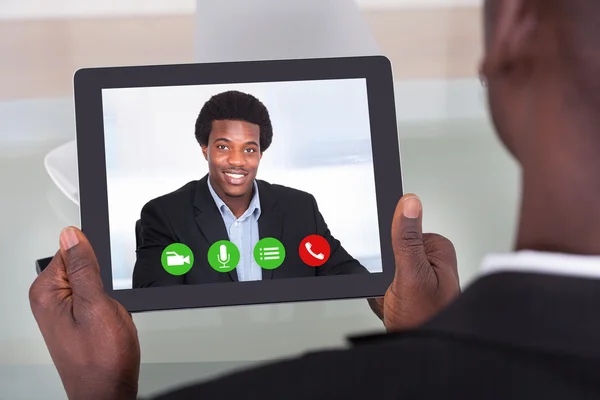 Empresario Video Chat Con Colega — Foto de Stock