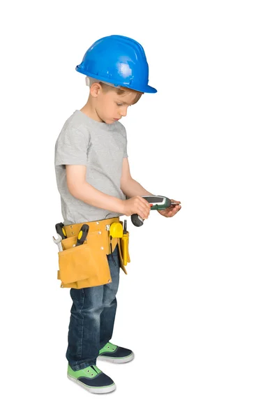 Lindo niño pequeño con máquina de perforación — Foto de Stock