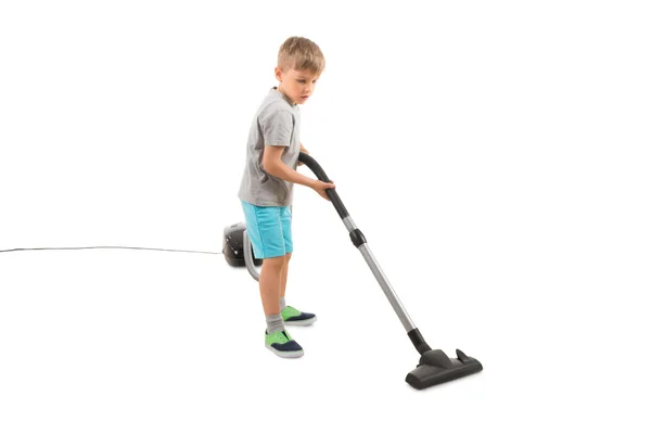 Boy Using Vacuum Cleaner — Stock Photo, Image