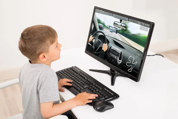 Boy Playing Game On Computer — Stock Photo, Image