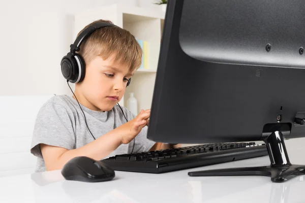 Happy Boy Listening Music In Headphone — Stock Photo, Image