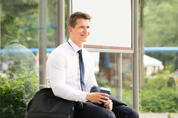 Businessman Waiting At Bus Stop — Stock Photo, Image