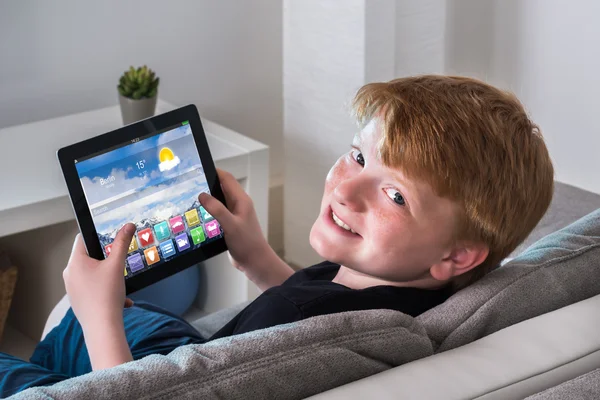 Happy Boy Holding Digital Tablet - Stock-foto