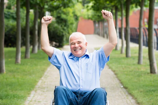 Senior lycklig på rullstol — Stockfoto