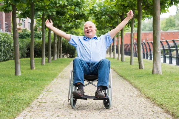 Hombre mayor feliz en silla de ruedas —  Fotos de Stock