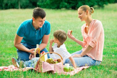 Aile parkta piknik yapıyor.