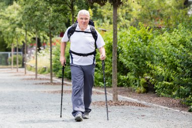 Üst düzey erkek uzun yürüyüşe çıkan kimse