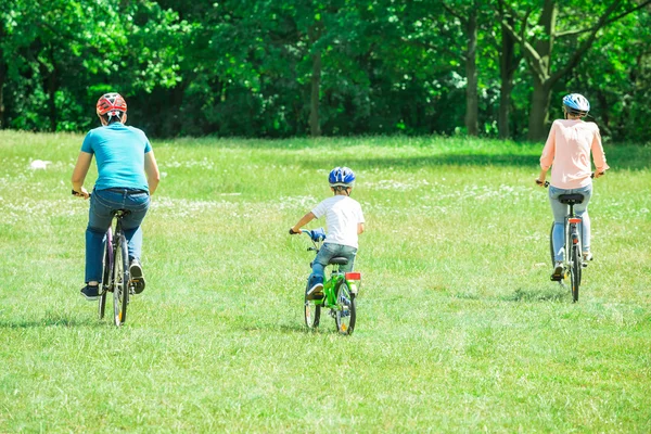 Familjen cykling i park — Stockfoto