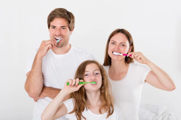 Family Brushing Teeth Together — Stock Photo, Image