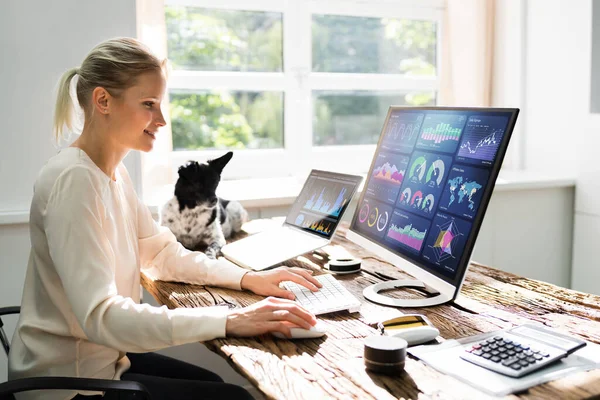 Kvinnor Som Använder Kpi Analytics Technology För Marknadsföring Dator Med — Stockfoto
