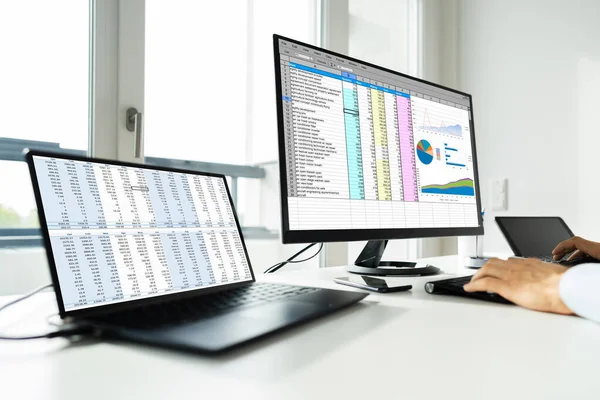 Аналітик Співробітник Працює Електронною Таблицею Комп Ютері — стокове фото