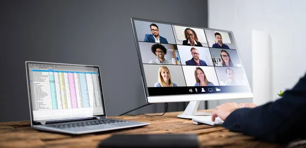 Online Videokonferenz Interview Meeting Webinar Für Konferenzen — Stockfoto