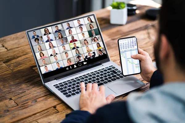 Videokonferenz Webinar Treffen Auf Laptop Ansehen — Stockfoto