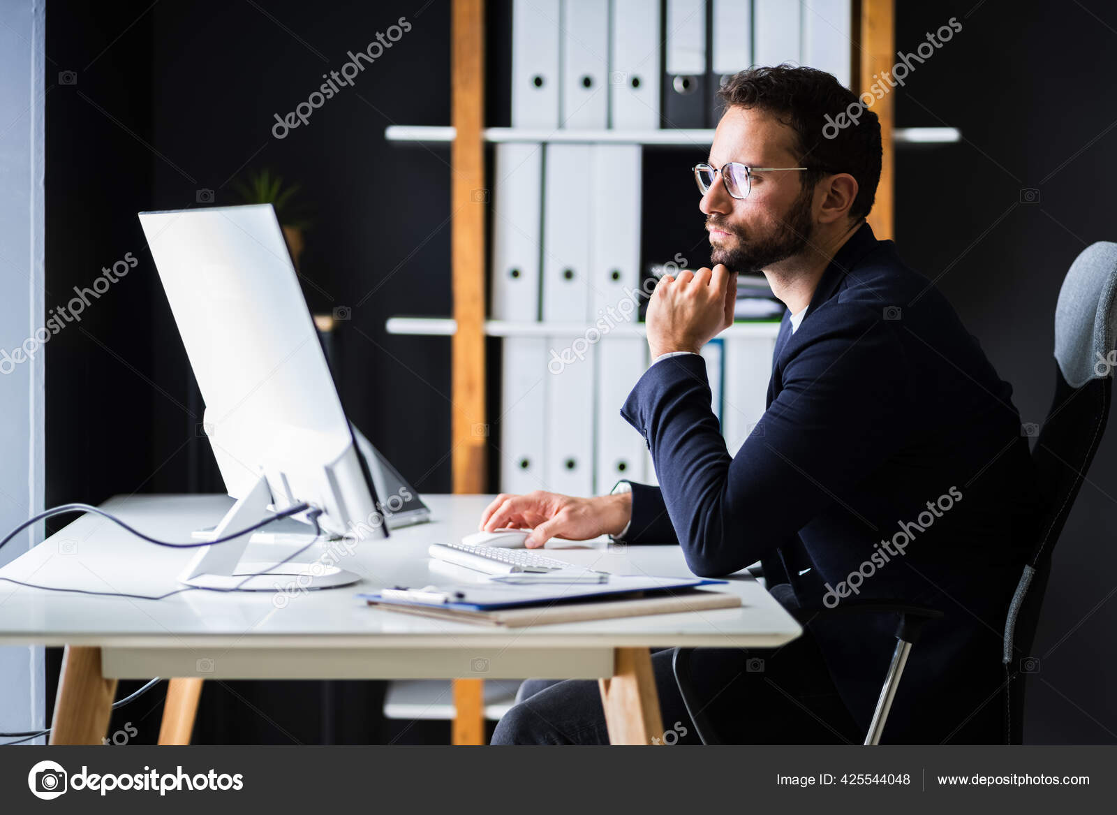 Employee Using Business Computer Work Home Stock Photo by ©AndreyPopov