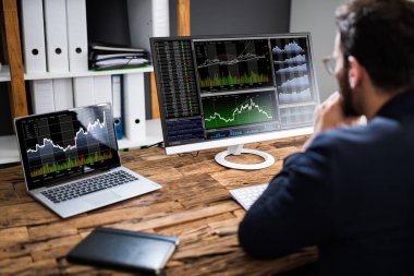 Menkul Kıymetler Borsası Analisti Çoklu Ekranlı Bilgisayar Kullanıyor