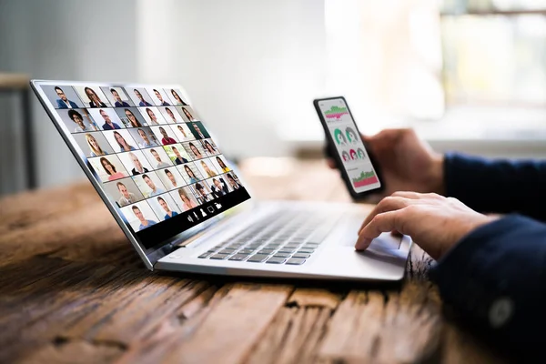 Videokonferenz Webinar Treffen Auf Laptop Ansehen — Stockfoto