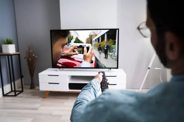 Ver Películas Televisión Sofá Sala Estar — Foto de Stock