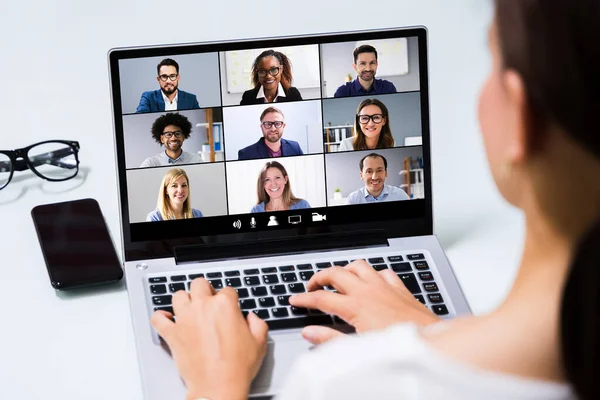 Internetowa Konferencja Wideo Spotkanie Biznesowe Call Laptop — Zdjęcie stockowe
