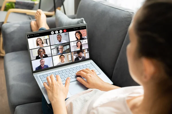 Webinar Videoconferência Online Chamada Reunião Computador — Fotografia de Stock