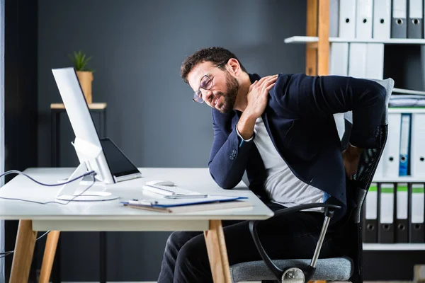Young Man Back Pain Bad Office Posture — Stock Photo, Image