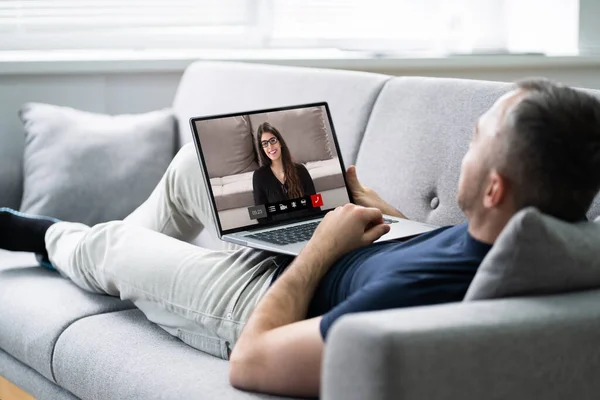 Video Conferenza Online Webcam Live Chat Sul Computer Portatile — Foto Stock