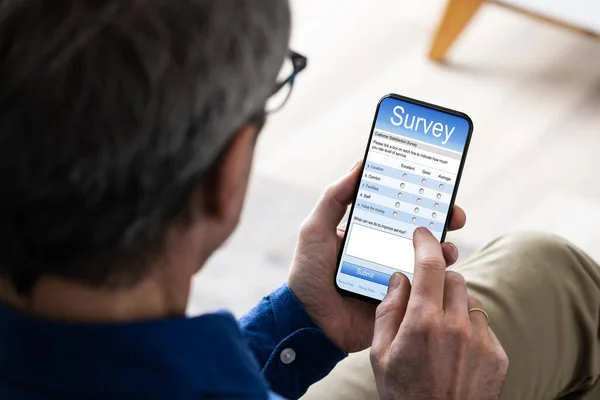 携帯電話画面上のデジタルオンライン調査フォーム — ストック写真