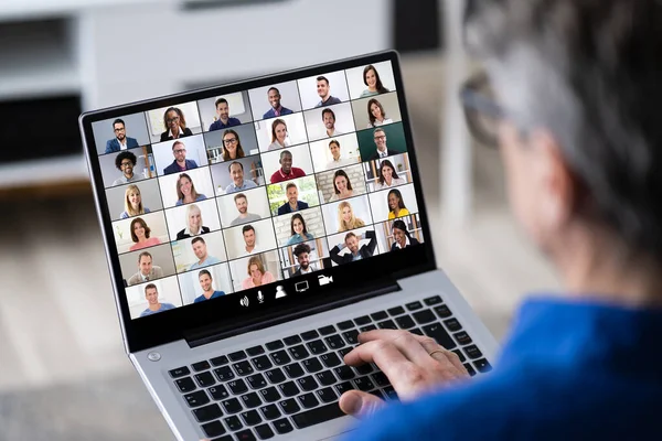 Online Business Video Conference Laptop Computer — Stock Photo, Image