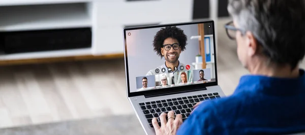 Online Business Video Conference Laptop Computer — Stock Photo, Image