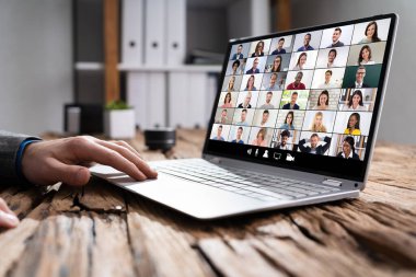 Virtual Online Videoconference Meeting Chat On Laptop clipart