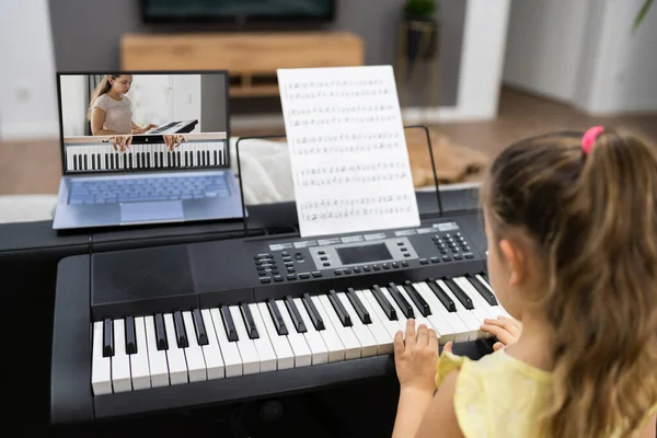 Muziek Piano Internet Class Thuis Online Studeren — Stockfoto