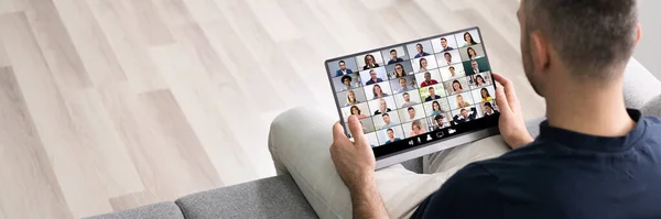 Virtuele Online Video Conferentie Webinar Call Tablet — Stockfoto