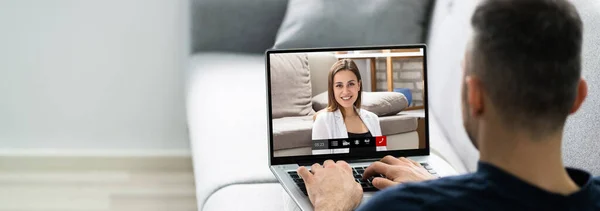 Online Video Conference Webcam Live Chat Laptop — Stock Photo, Image