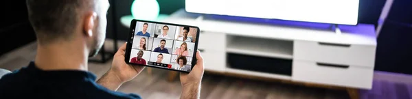 Videoconferentie Webinar Chat Videoconferentie Tablet — Stockfoto