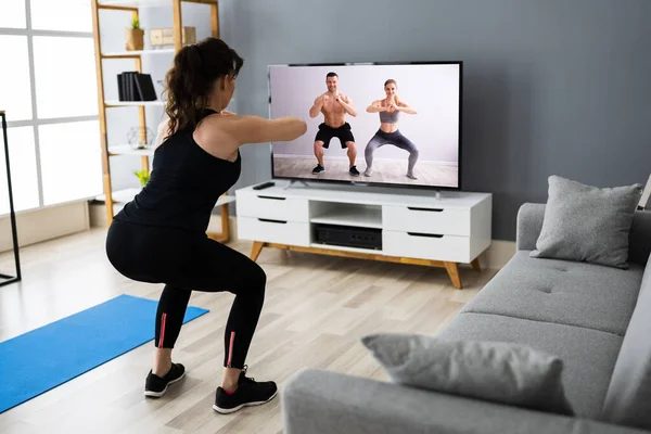 Online Home Fitness Edzés Testmozgás — Stock Fotó