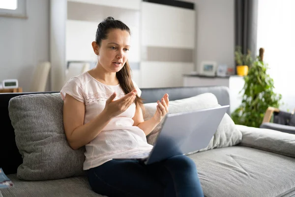 Video Conference Webinar Bärbar Dator Hemma — Stockfoto